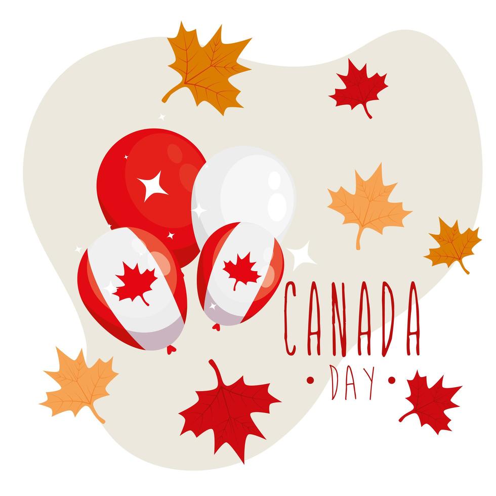 palloncini canadesi e foglie di acero di happy canada day vector design