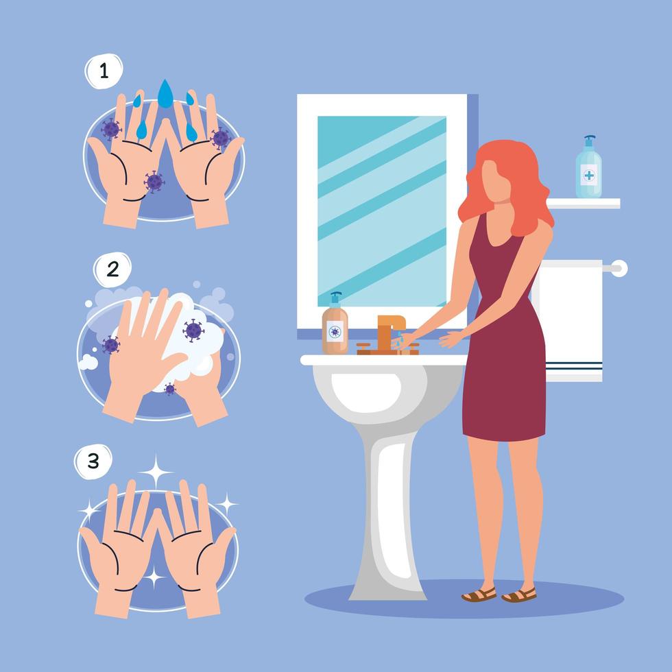 tecnica di lavaggio delle mani e disegno vettoriale avatar donna