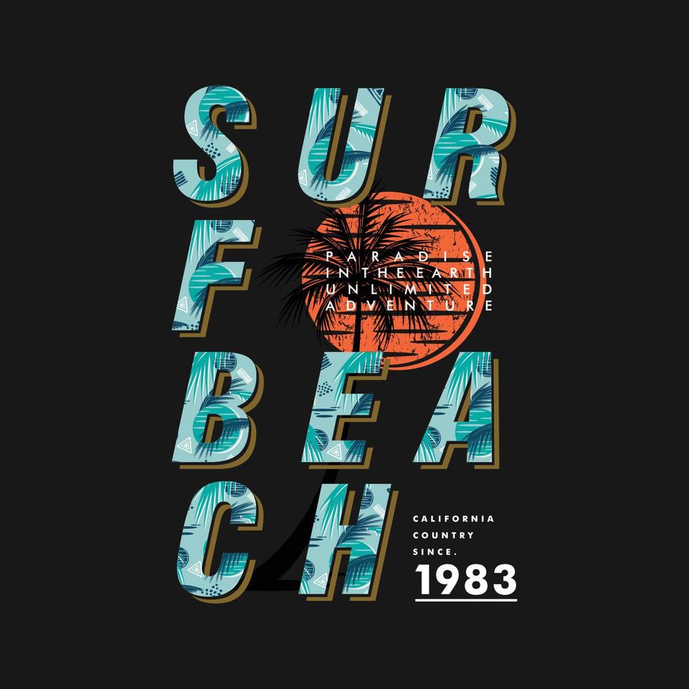 Surf spiaggia grafico t breve Stampa tipografia vettore