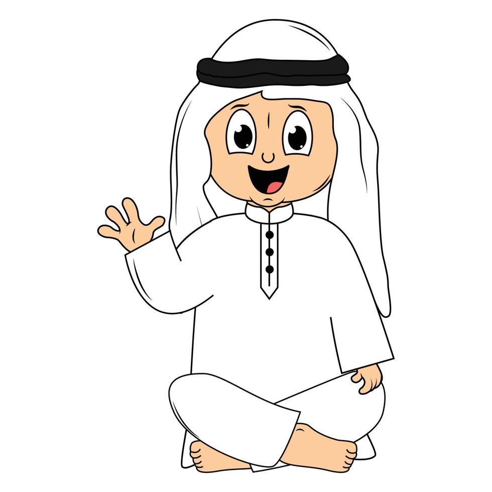 contento musulmano ragazzo cartone animato illustrazione vettore