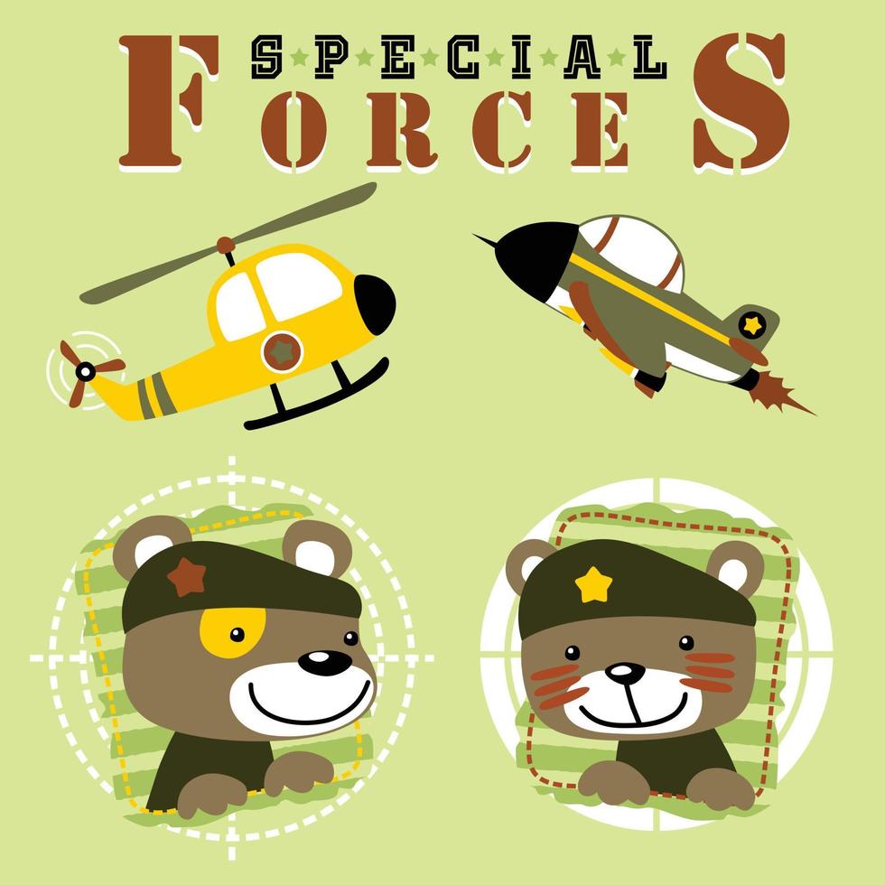 carino orso nel militare uniforme con militare aereo, vettore cartone animato illustrazione