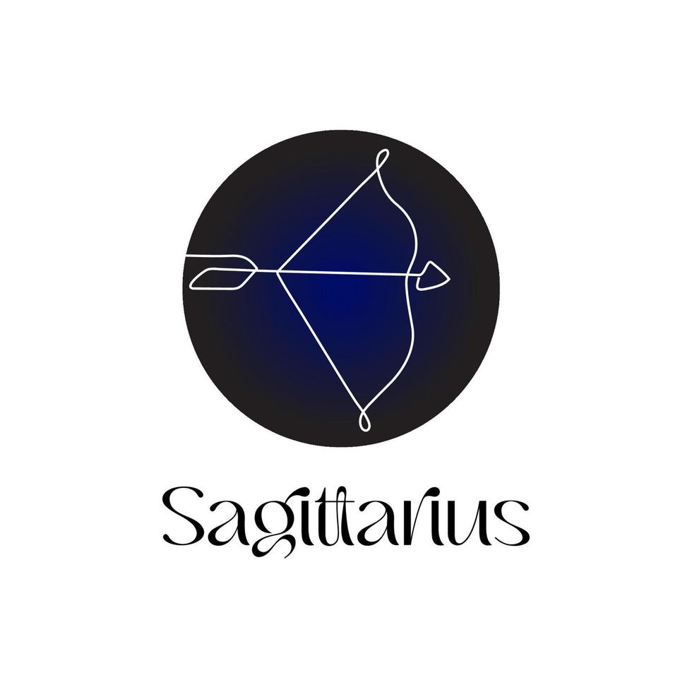 astrologico zodiaco cartello Sagittario nel linea arte stile su buio blu zodiak astrologia simbolo vettore