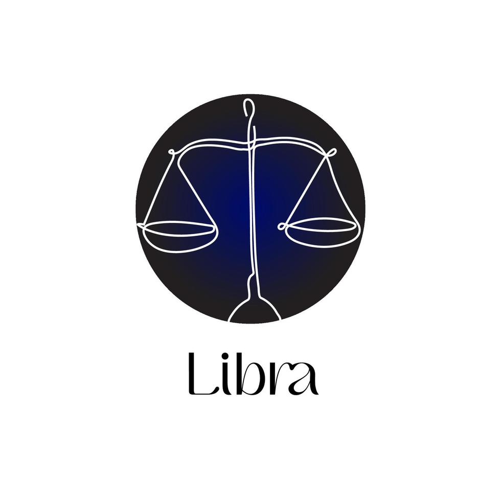 astrologico zodiaco cartello Libra nel linea arte stile su buio blu zodiak astrologia simbolo vettore