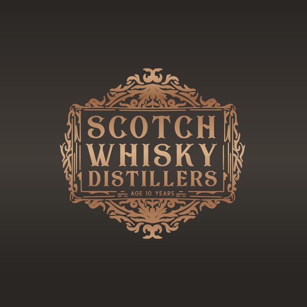 Vintage ▾ illustrazione mano disegno scotch Whisky emblema etichetta vettore