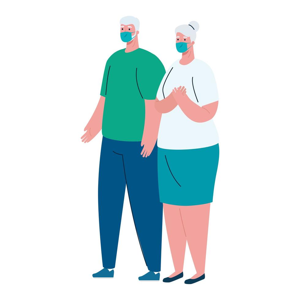vecchia donna e uomo avatar con disegno vettoriale maschera medica