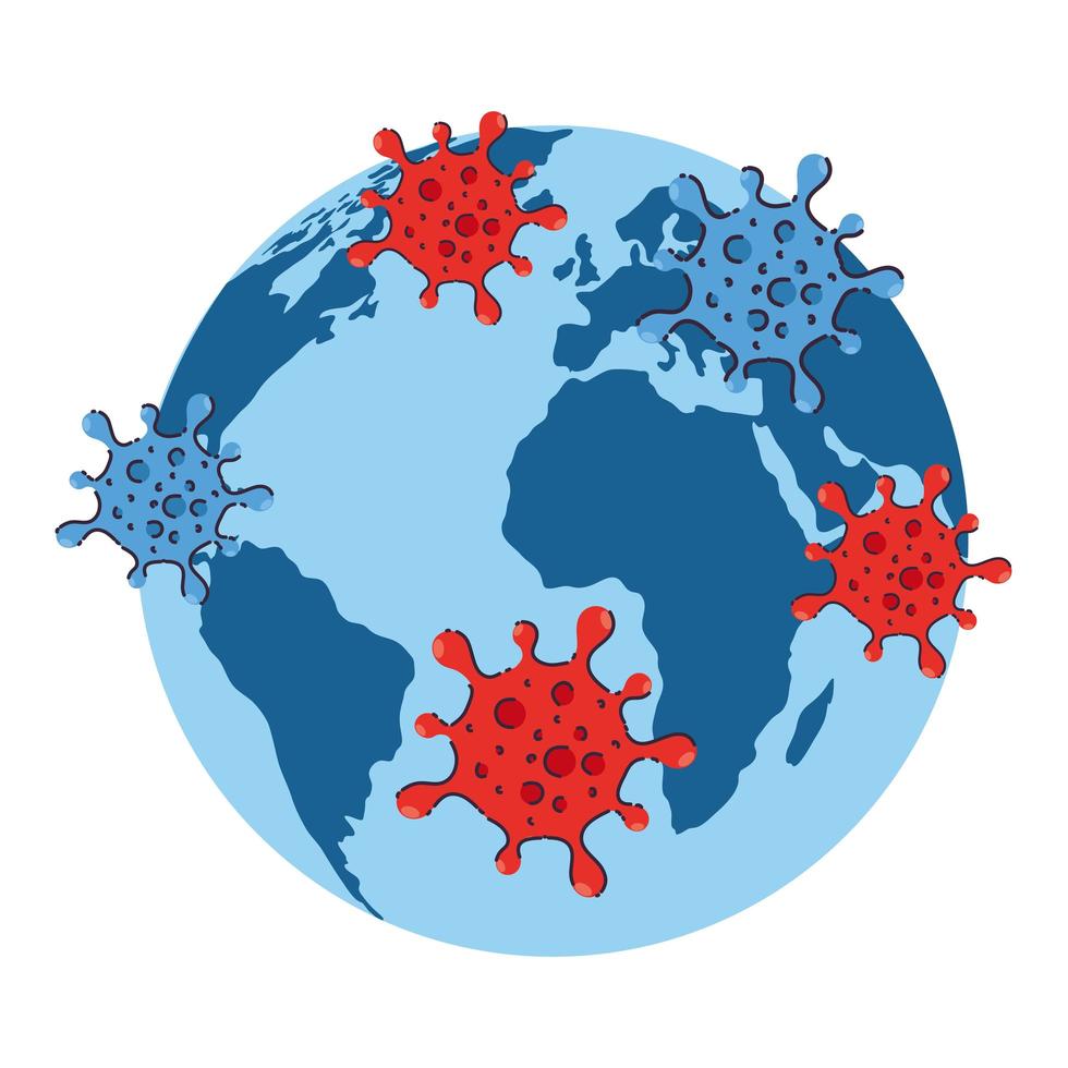 virus covid 19 sul disegno vettoriale mondiale