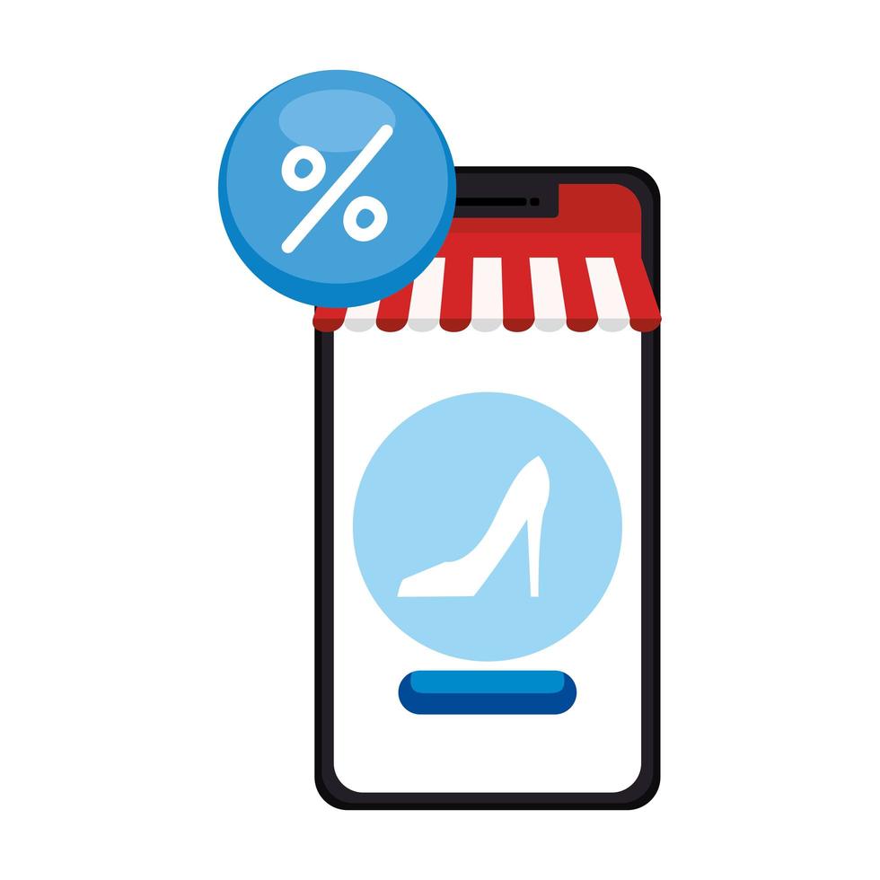 smartphone con tacco a tenda e disegno vettoriale del pulsante di vendita percentuale
