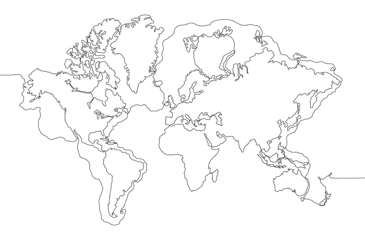 pulito mondo carta geografica con schema uno ictus linea arte stile vettore