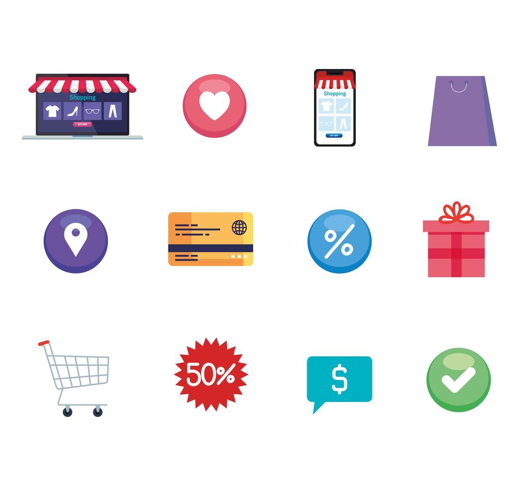 shopping online icon set disegno vettoriale