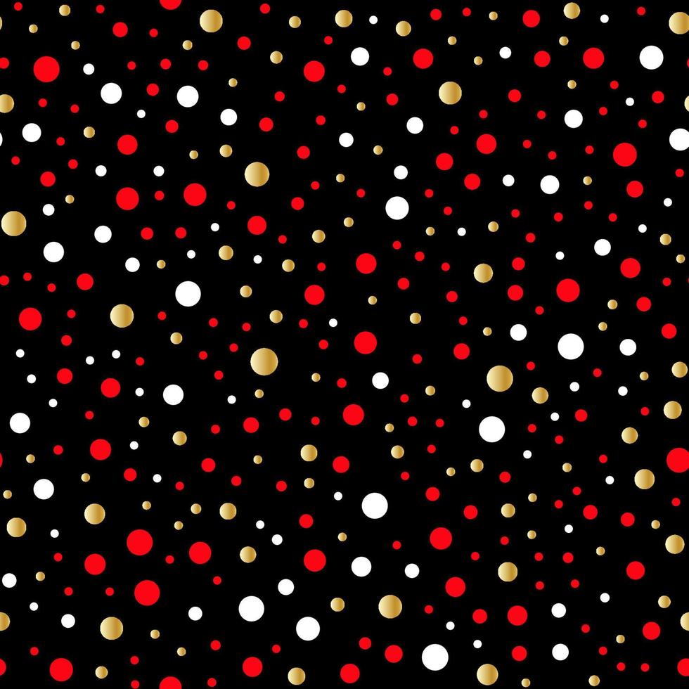 divertente senza soluzione di continuità modello con oro, rosso, bianca puntini e nero sfondo vettore