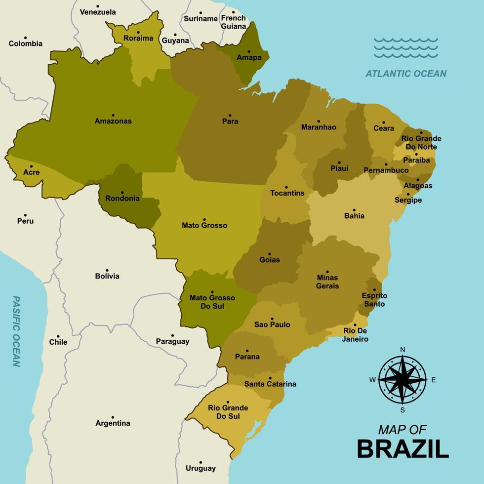 brasile carta geografica con regione nome vettore