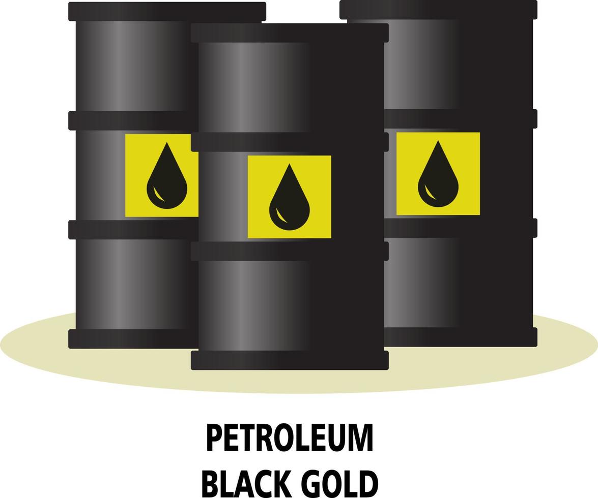 oro barile con olio far cadere etichetta su rovesciato pozzanghera di greggio olio. vettore illustrazione isolato su bianca sfondo