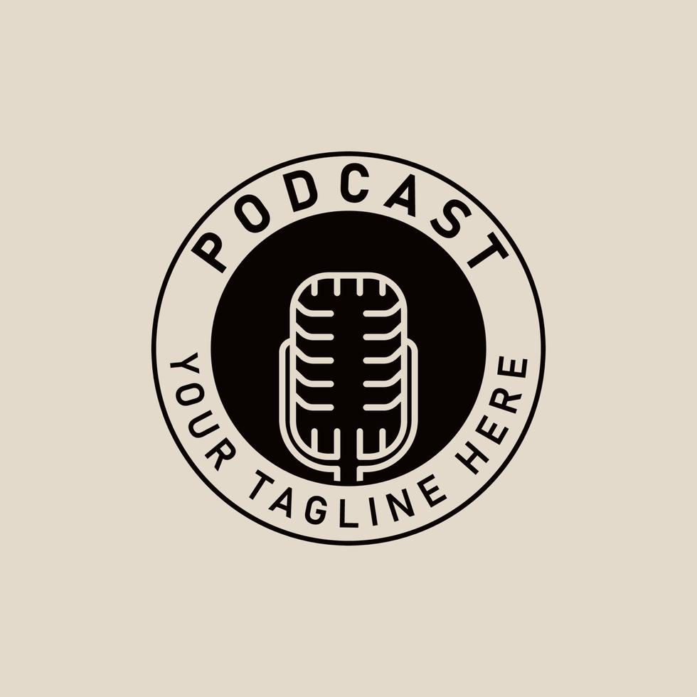 Podcast vecchio microfono Vintage ▾ logo, icona e simbolo, con emblema vettore illustrazione design