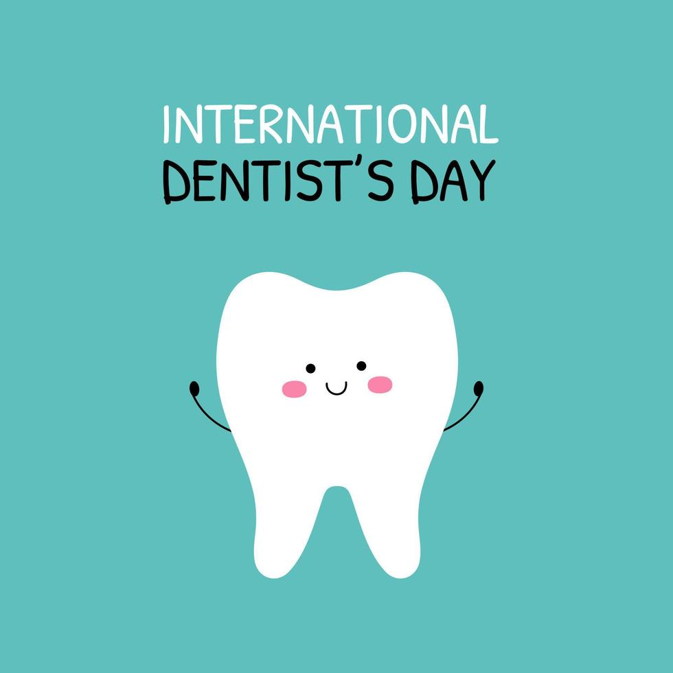 internazionale dal dentista giorno vettore illustrazione. carino dente personaggio per carta, bandiera o manifesto