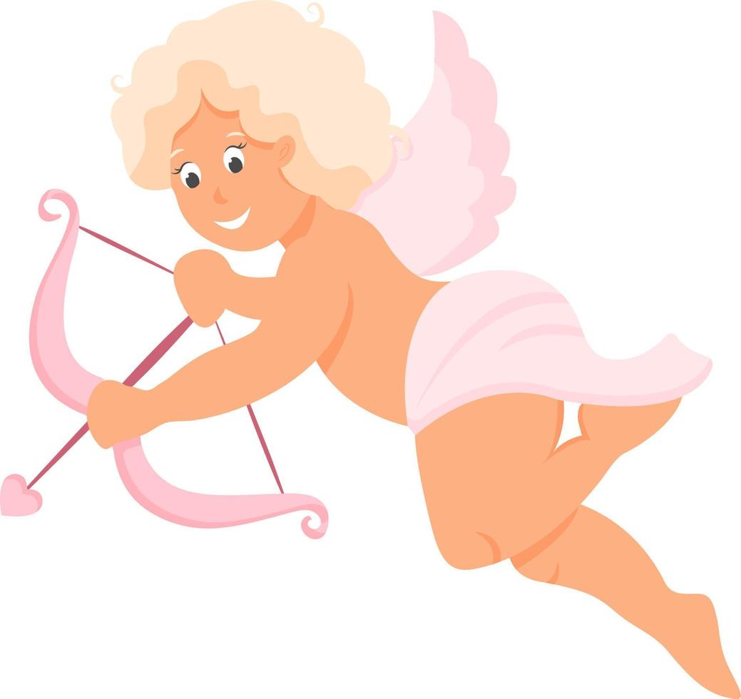 carino poco Cupido con un' arco isolato su un' bianca sfondo, Cupido angeli personaggi nel piatto stile. illustrazione per san valentino giorno. vettore