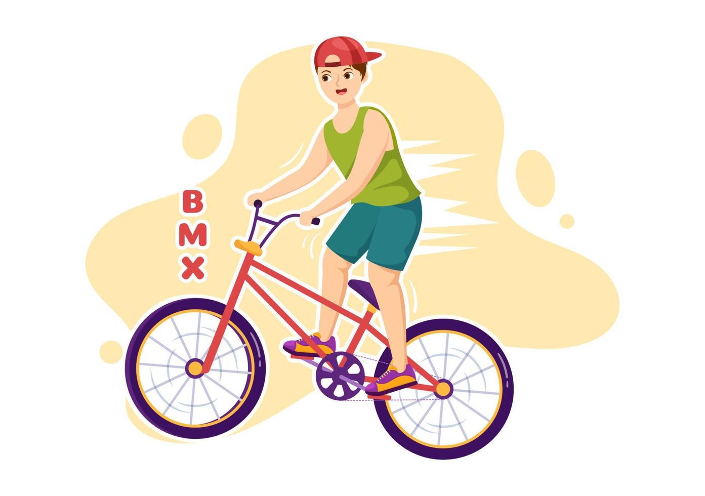 bmx bicicletta sport illustrazione con giovane persone equitazione biciclette per ragnatela bandiera o atterraggio pagina nel piatto cartone animato mano disegno sfondo modello vettore