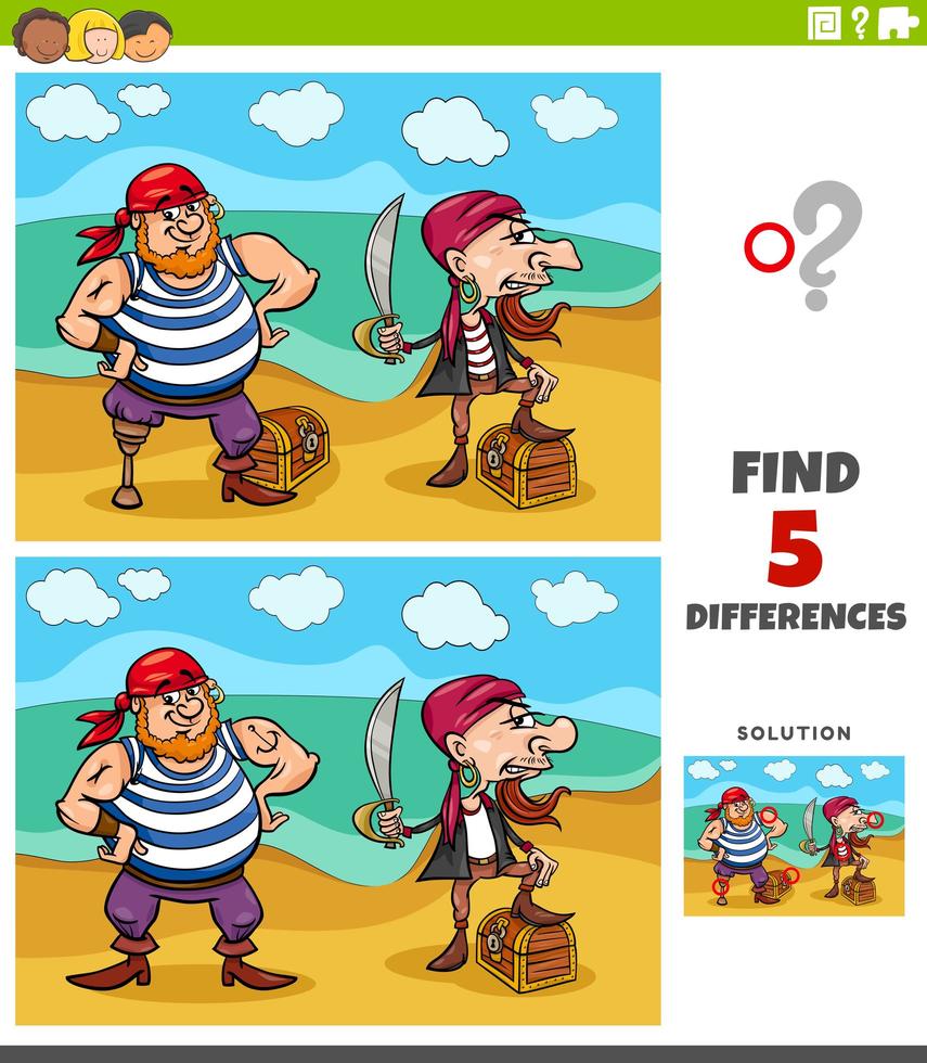 differenze compito educativo per bambini con pirati e tesori vettore