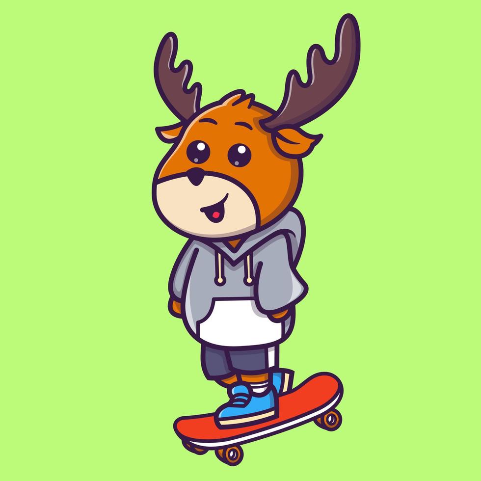 carino cervo skateboard cartone animato vettore icona illustrazione animale