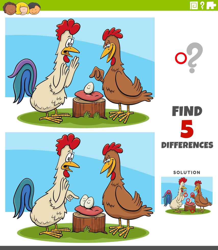differenze compito educativo per bambini con gallo e gallina vettore