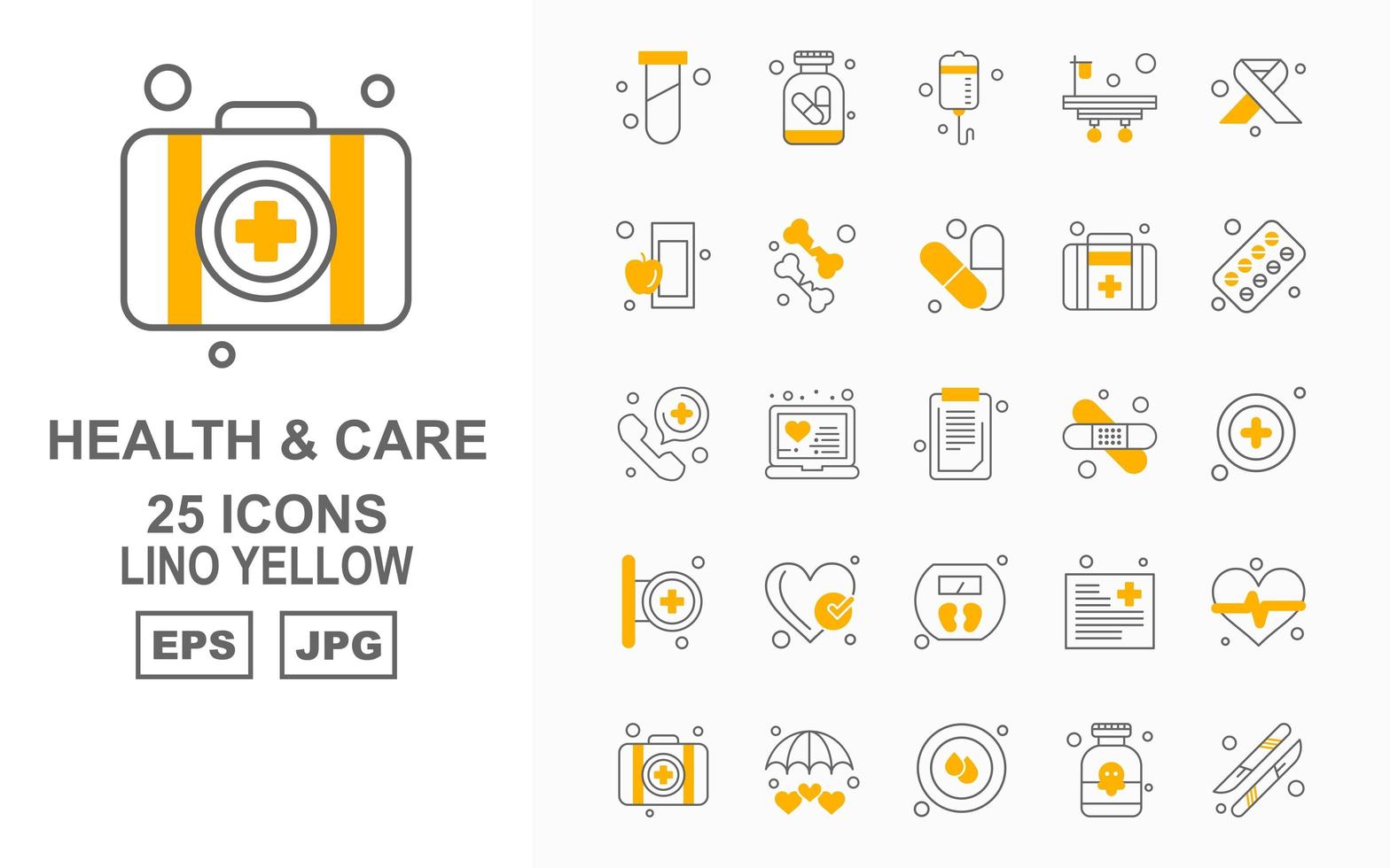 25 pacchetto icona giallo di lino premium per la salute e la cura vettore