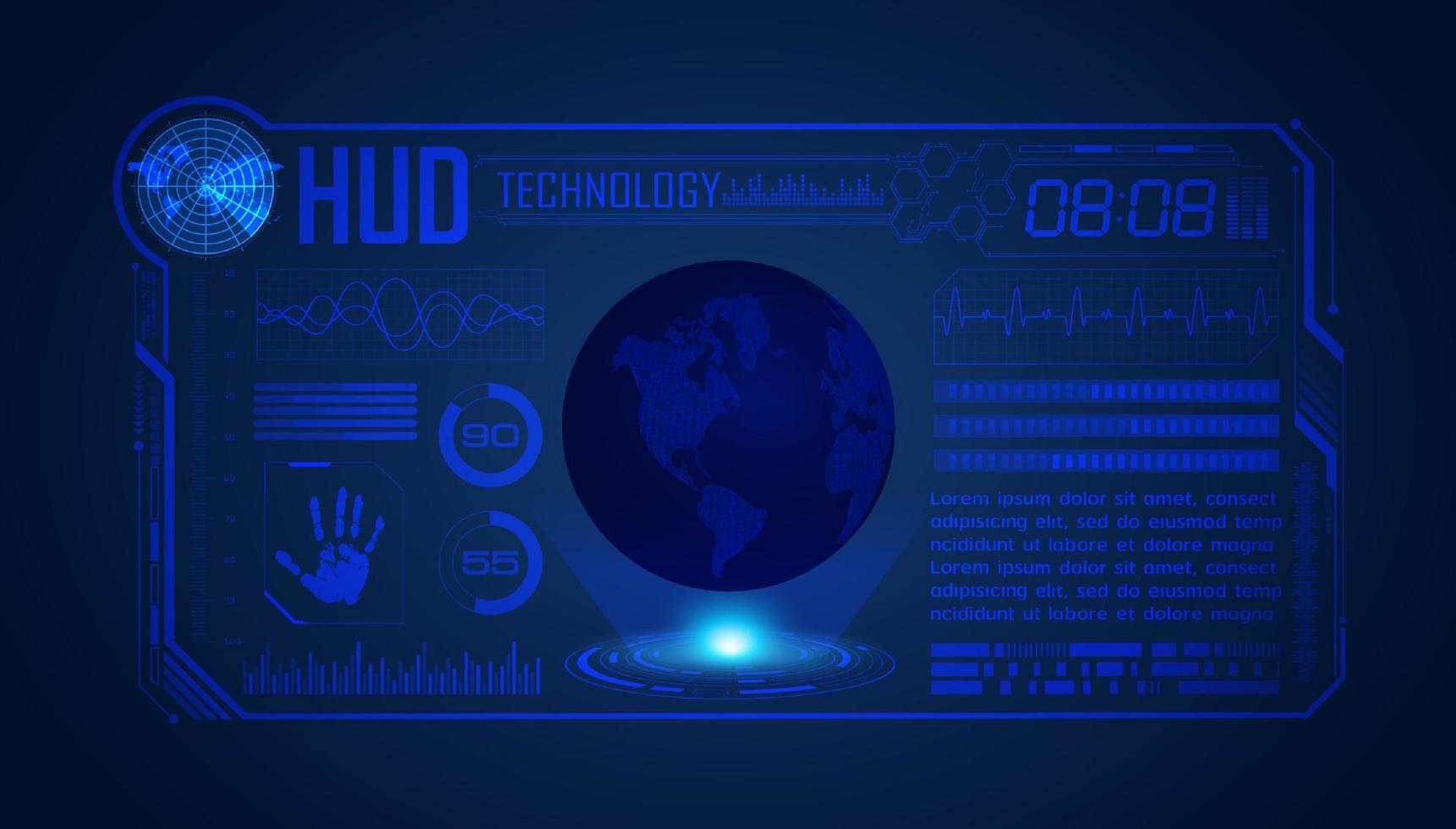 blu moderno hud tecnologia schermo sfondo con globo vettore