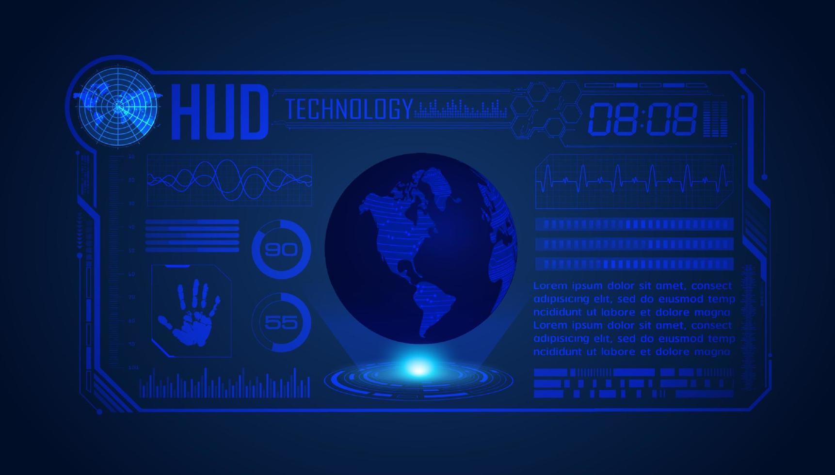 blu moderno hud tecnologia schermo sfondo con globo vettore