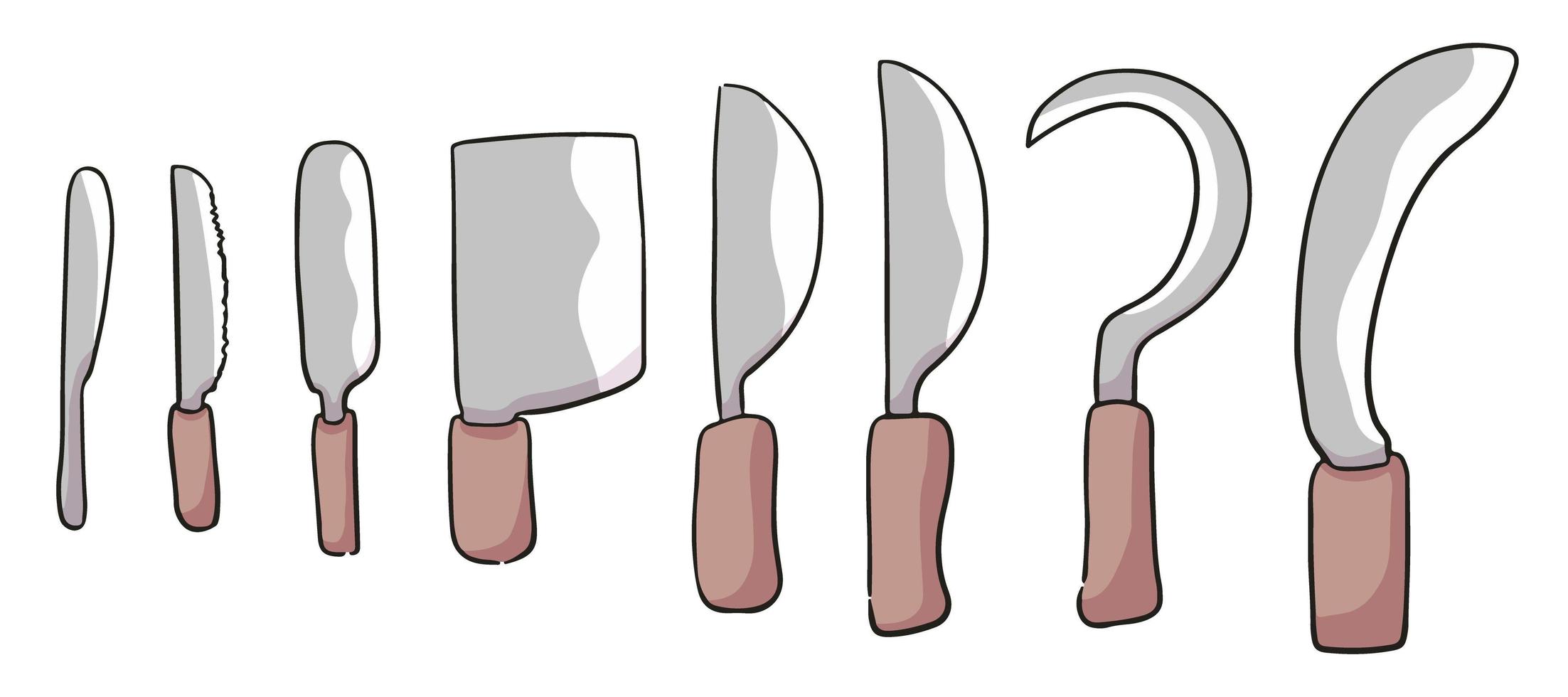 cartone animato diverso tipo di coltello illustrazione simpatico cartone animato vettore