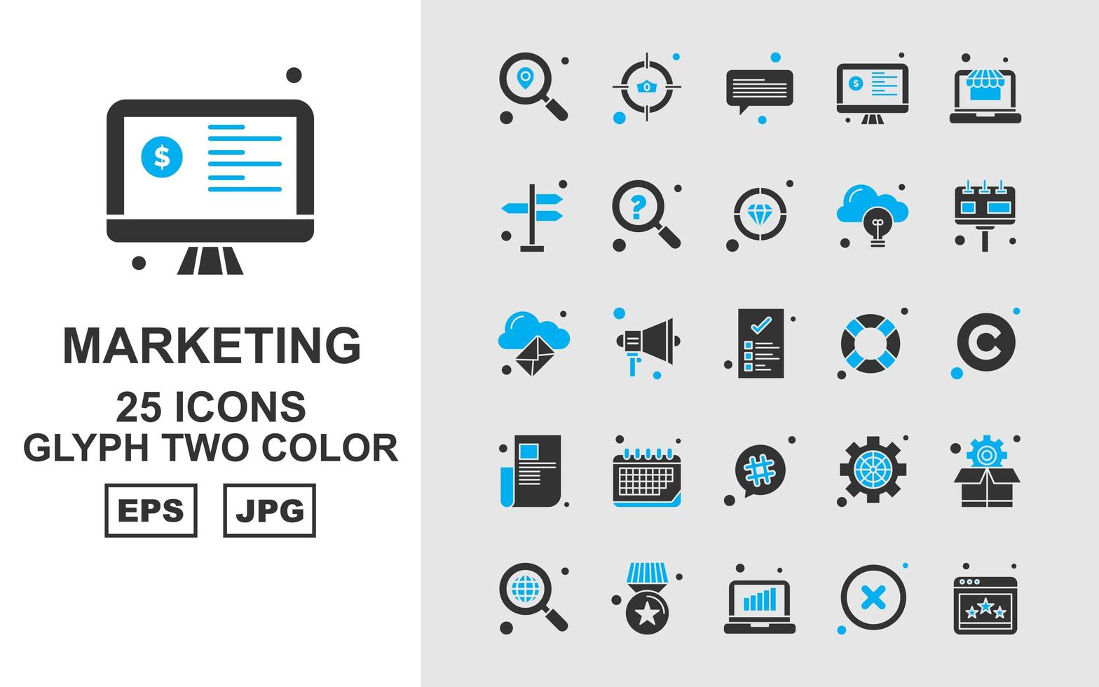 25 pacchetto di icone a due colori glifo di marketing premium vettore