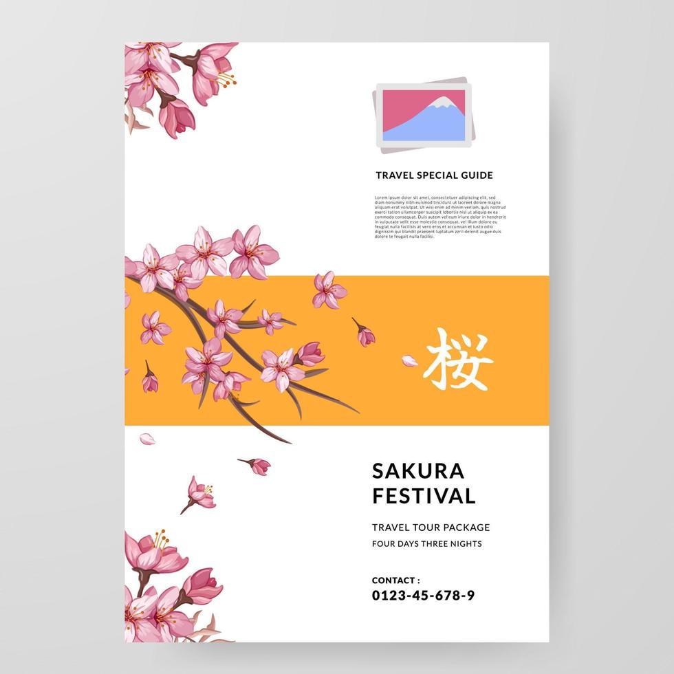 sakura Festival ciliegia fiorire Giappone giro guida manifesto viaggio all'estero con fiore illustrazione vettore