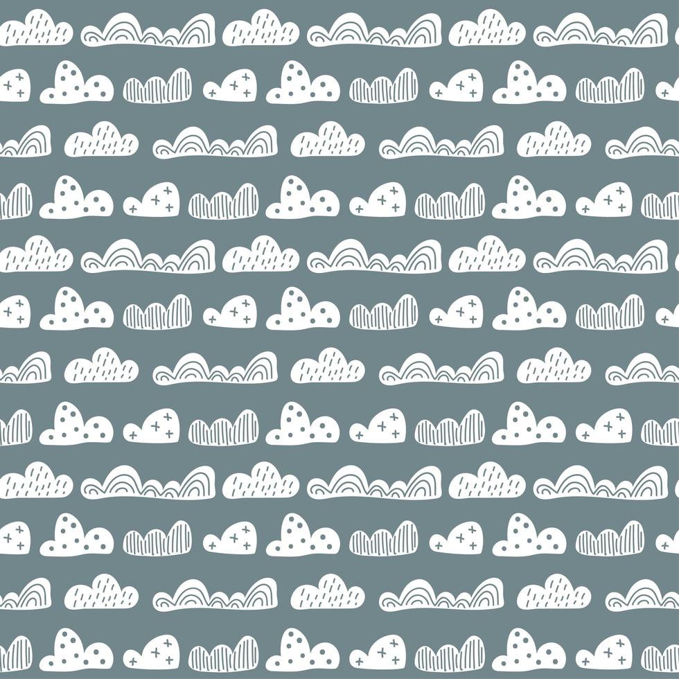 carino doodle nuvole seamless pattern in stile scandinavo. sfondi per bambini disegnati a mano di vettore, vacanza vettore