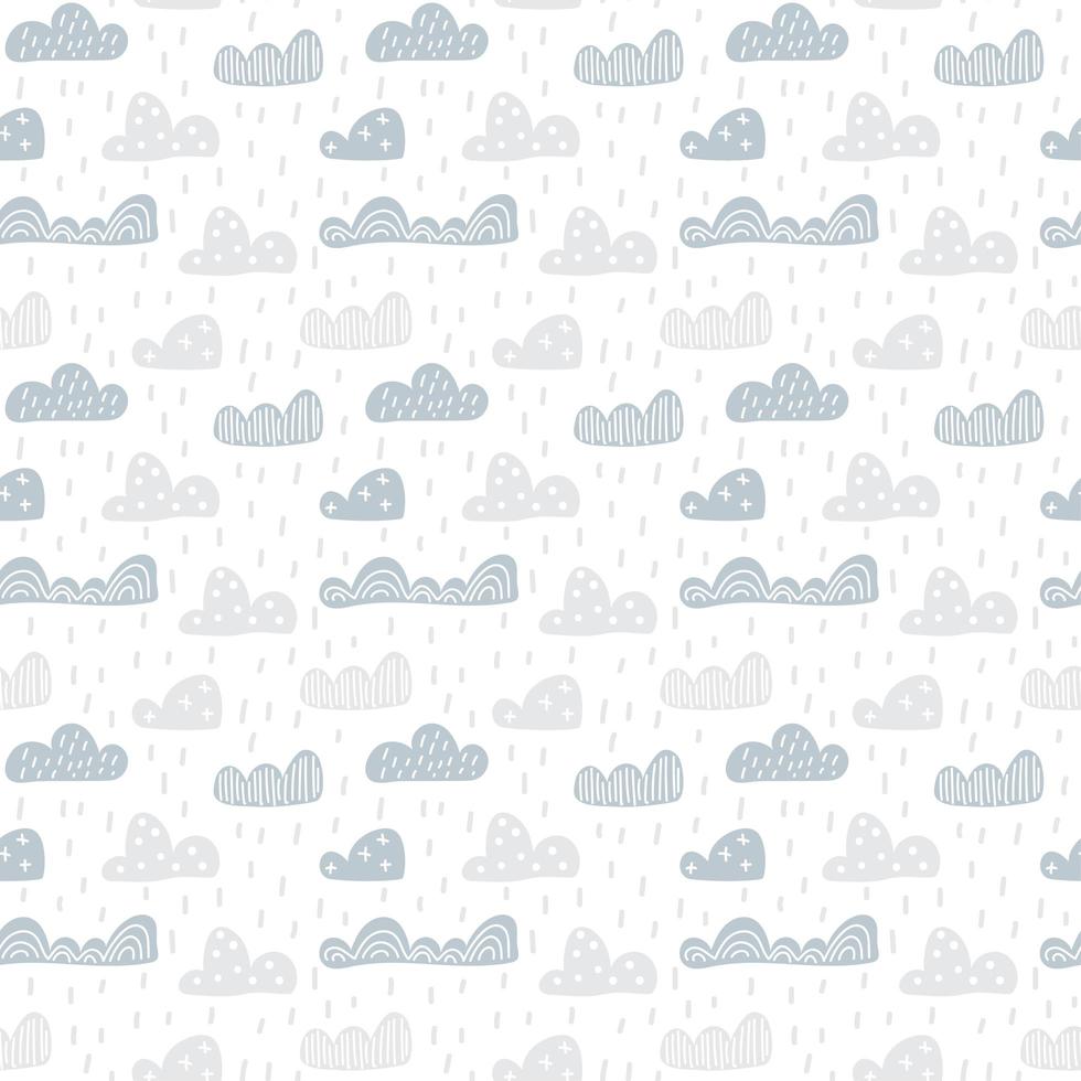 bambino carino doodle nuvole seamless pattern in stile scandinavo. sfondi per bambini disegnati a mano di vettore, vacanza vettore