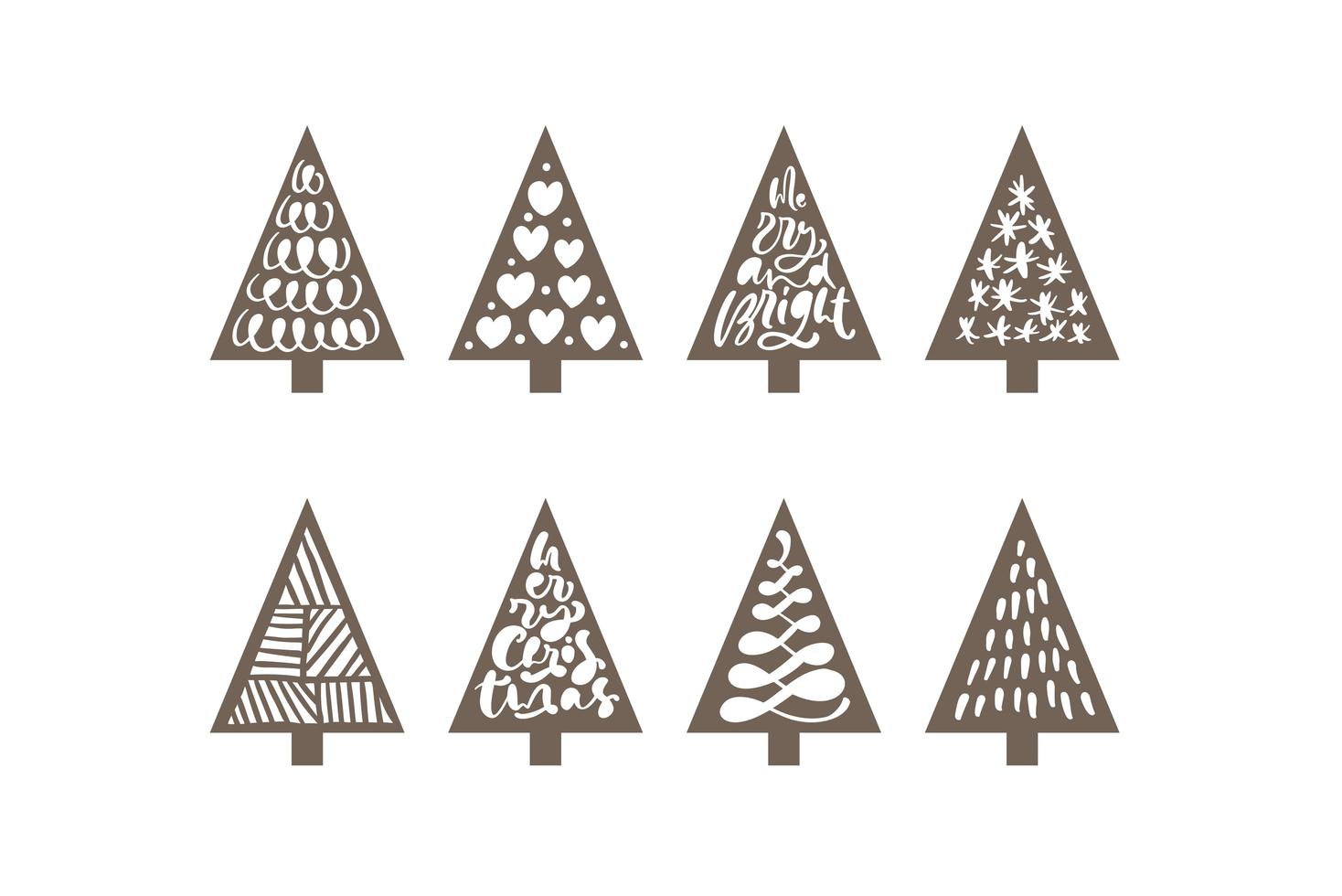 albero di natale set laser carino. carta carino doodle disegnati a mano decorazioni per le vacanze. gruppo di abete. boschi di disegno astratto doodle. vector art design illustrazione linea semplice