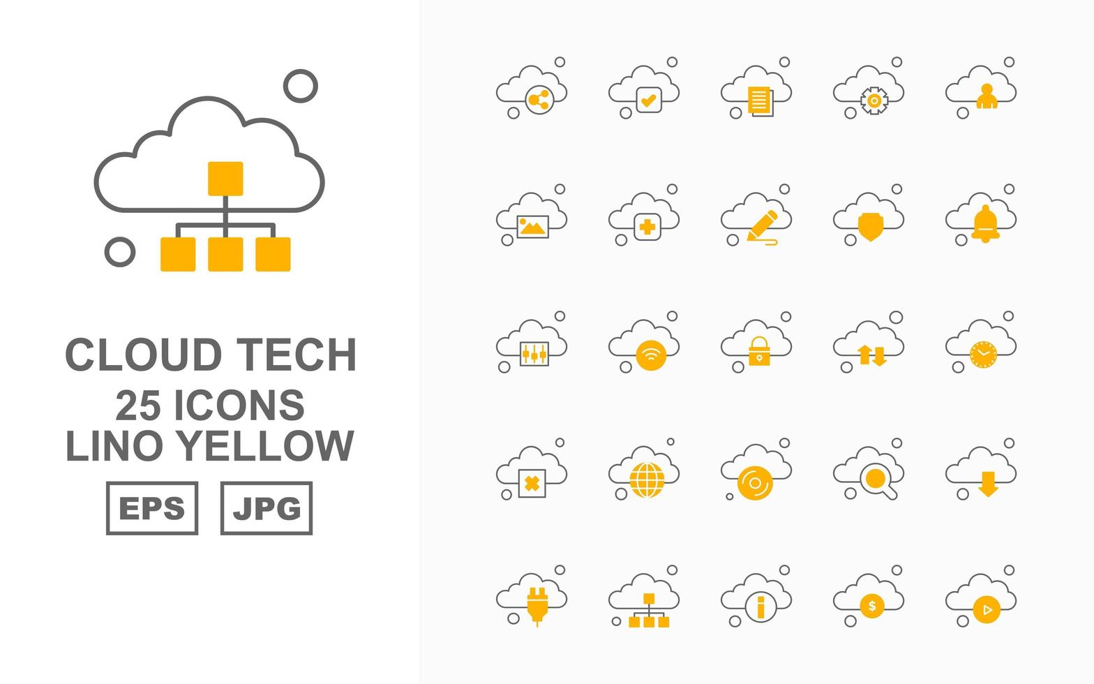25 pacchetto icone giallo premium cloud tech lino vettore