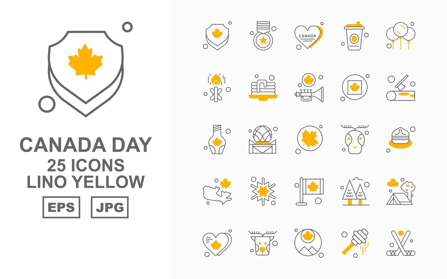 25 icon pack premium canada day lino giallo vettore