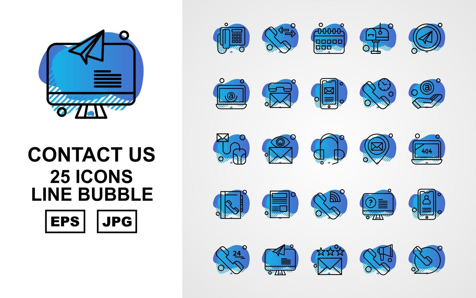 25 premium contattaci line bubble icon pack vettore