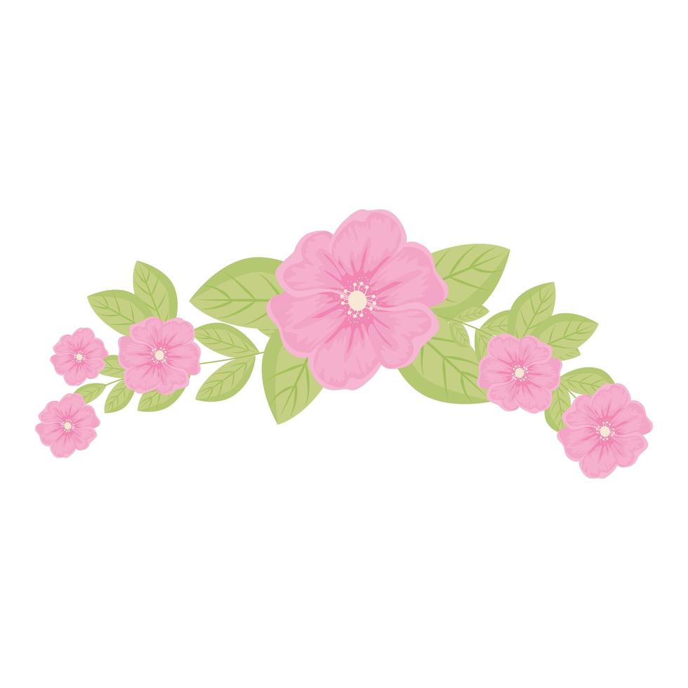 fiori rosa con foglie disegno vettoriale