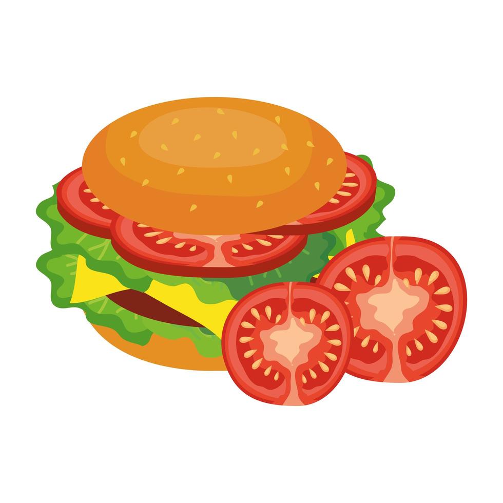 isolato hamburger e pomodori disegno vettoriale