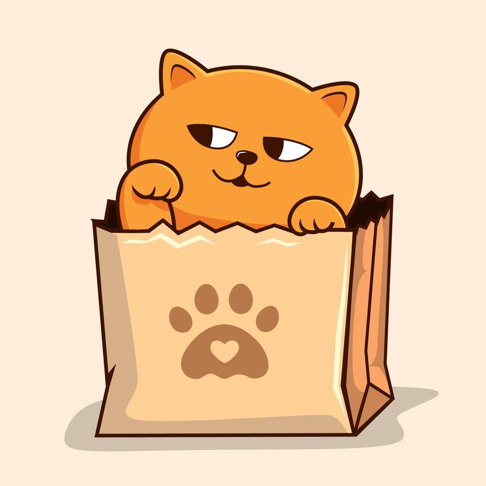 gatto nel carta Borsa - carino arancia gatto Peekaboo nel shopping Borsa agitando mano zampe vettore