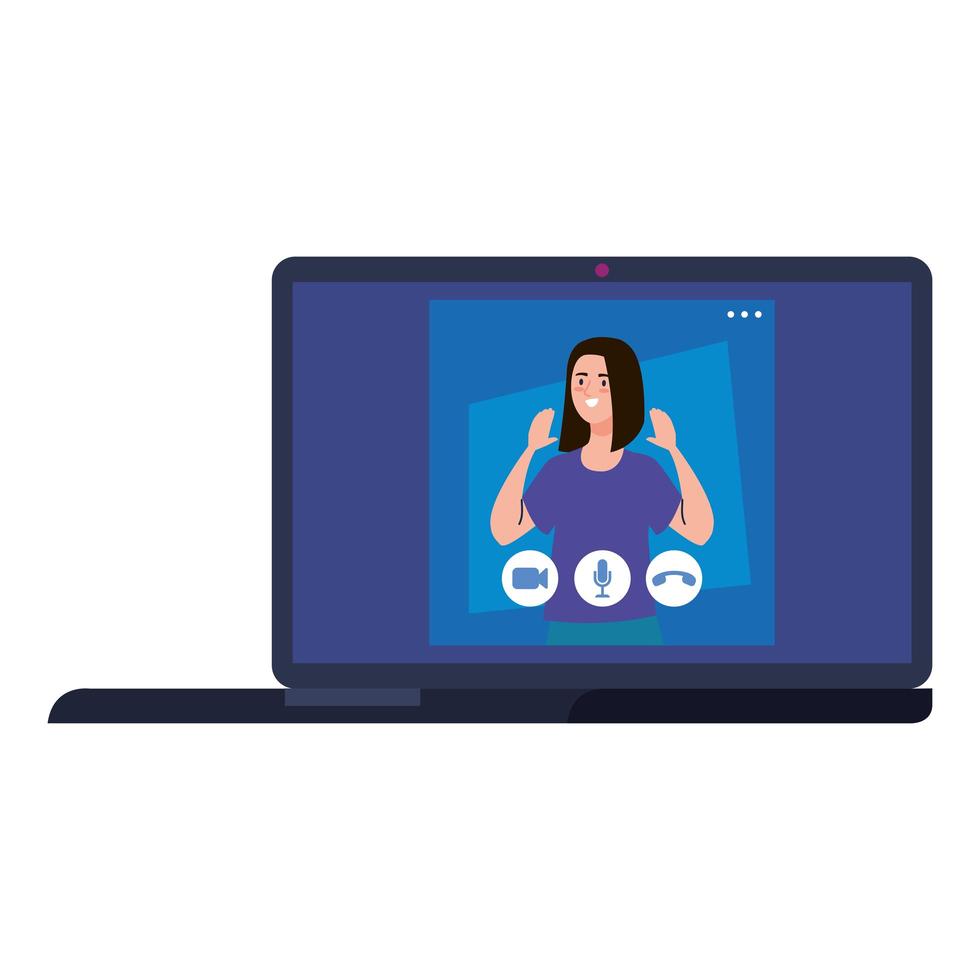 donna sul computer portatile nel disegno vettoriale di chat video
