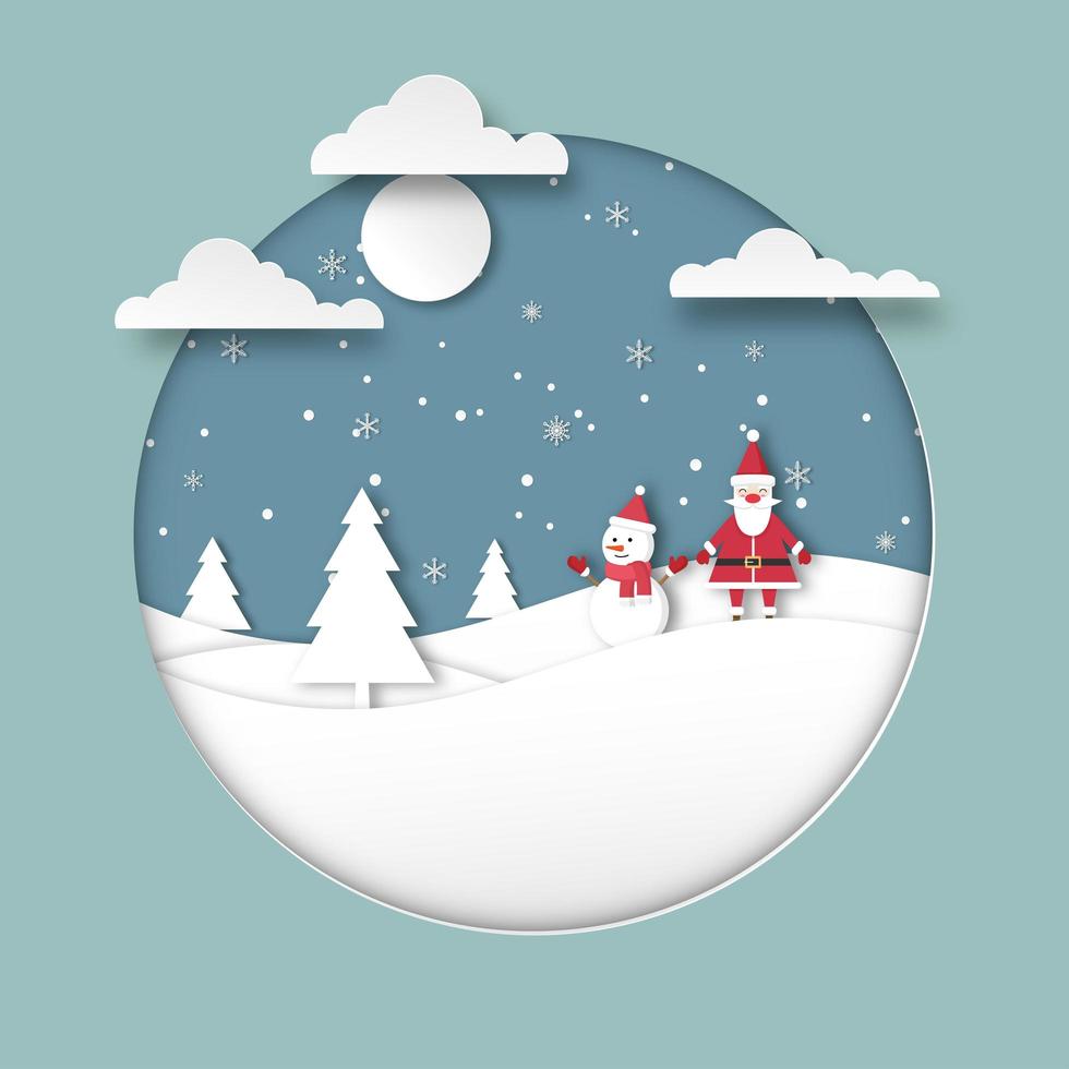Natale. banner con pupazzo di neve e Babbo Natale vettore