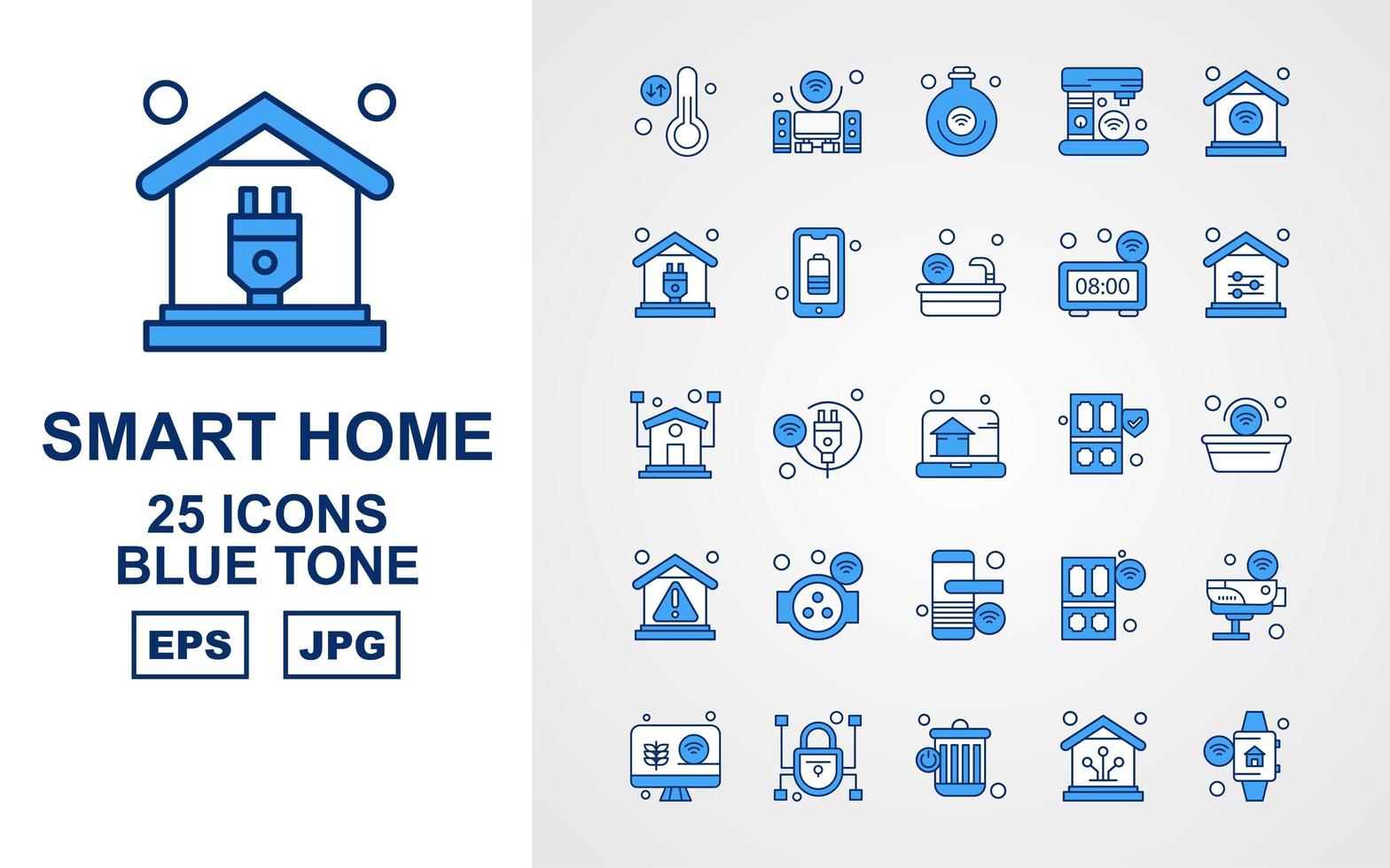 25 icon pack premium smart home tonalità blu vettore