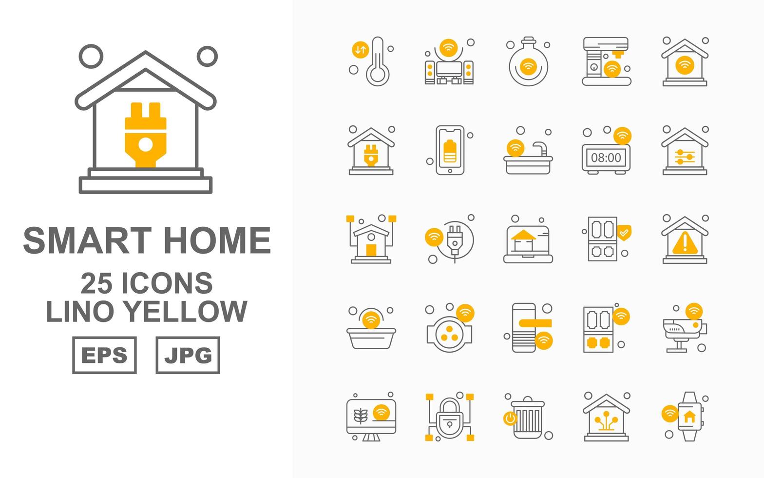 25 premium smart home lino giallo icon pack vettore