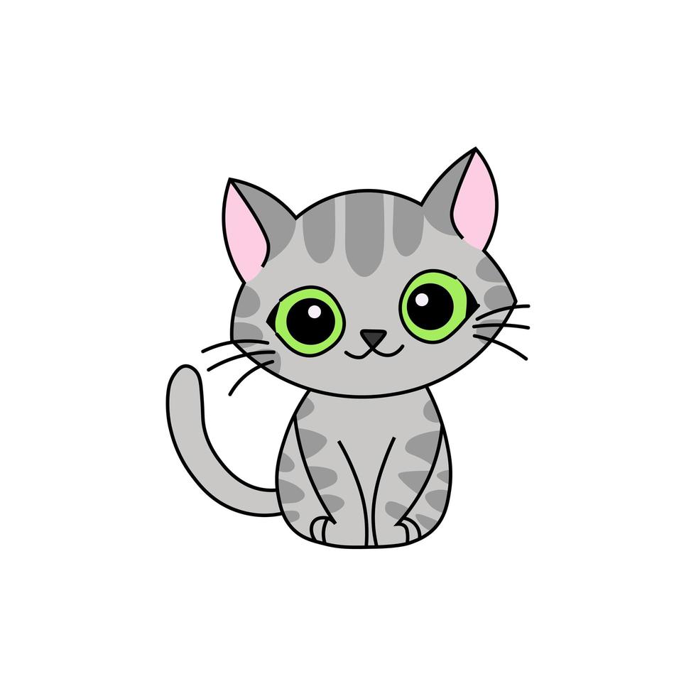 carino kawaii icona mascotte gattino grigio vettore