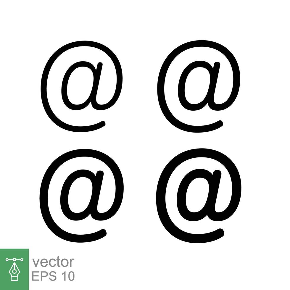 arroba cartello icona impostare. e-mail indirizzo simbolo concetto con diverso linea spessore stili. vettore illustrazione design collezione isolato su bianca sfondo. eps 10.