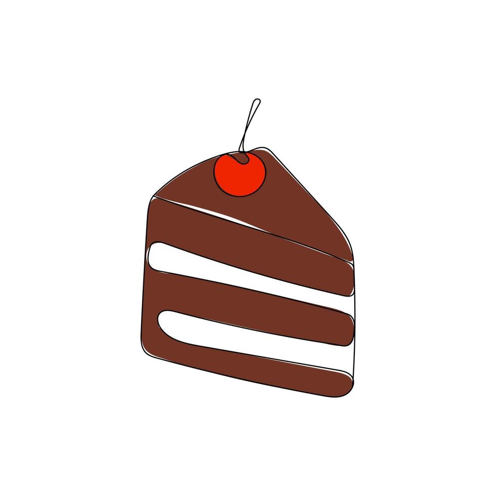 pezzo di stratificato cioccolato torta con ciliegia. mano disegnato torta fetta vettore illustrazione.