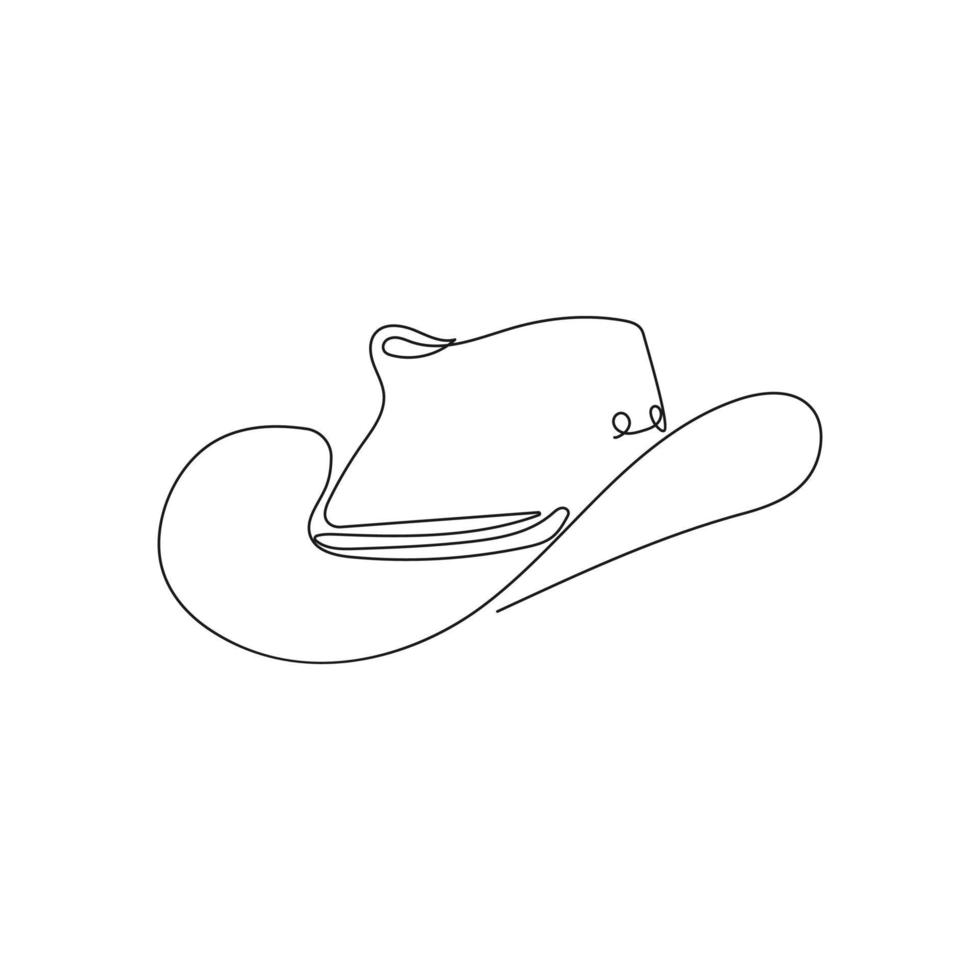 continuo uno singolo linea disegno di cowboy cappello. minimalista nero lineare copricapo isolato su bianca sfondo. mano disegnato vettore illustrazione.