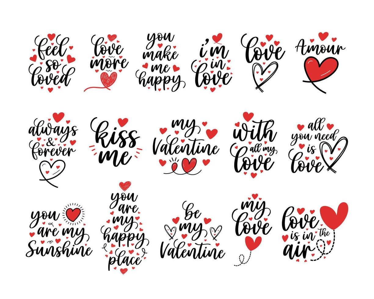 mano lettering san valentino giorno amore cuore tipografia impostato citazioni calligrafia San Valentino giorno saluto carta sfondo vettore