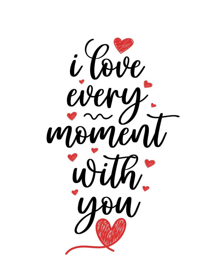 mano lettering san valentino giorno amore momento cuore tipografia citazioni calligrafia San Valentino giorno saluto carta sfondo vettore