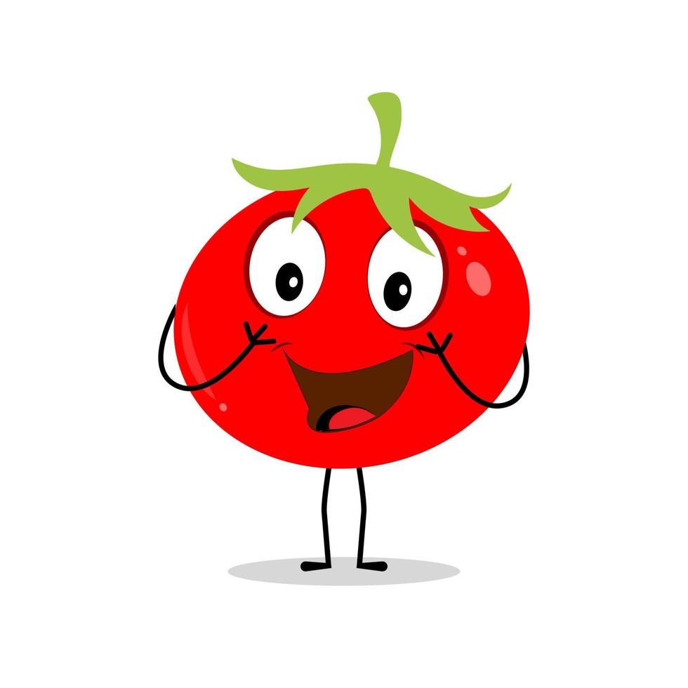 pomodoro personaggio design. pomodoro vettore. cartone animato portafortuna pomodoro sorridente. pomodoro su bianca sfondo. vettore