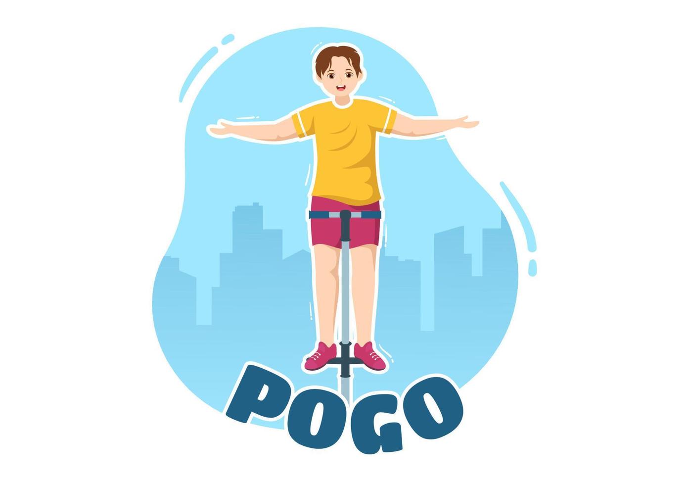 persone giocando con sport saltare pogo bastone illustrazione per ragnatela bandiera o atterraggio pagina nel all'aperto divertimento giocattolo piatto cartone animato mano disegnato modelli vettore